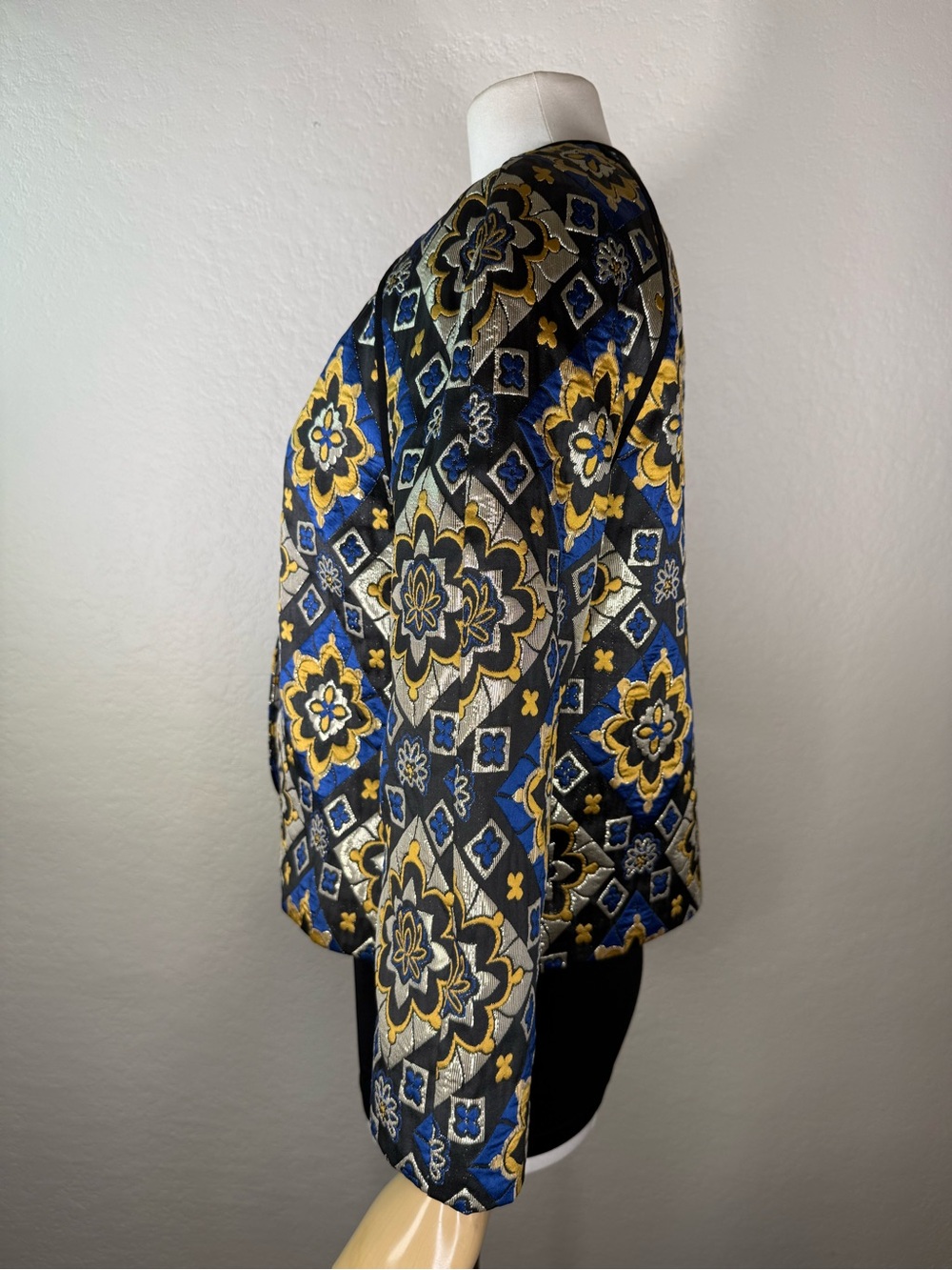 Ann Taylor LOFT Shimmer Mosaic Brocade Metallic Vintage Style Quilted Jacket S - Picture 4 of 16